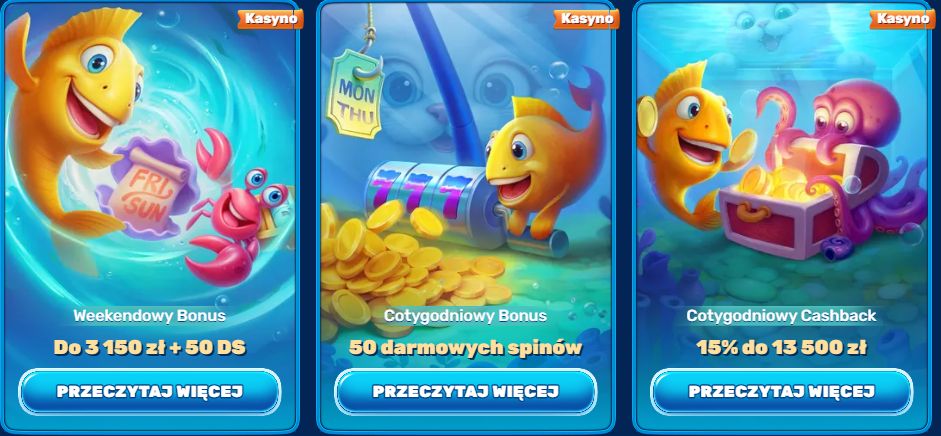 Cartoon yellow fish with a green turtle in a purple shell full of cash, coins, and reward cards, promoting